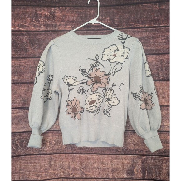 Marc New York Knit Floral Crewneck Pullover Sweater Womens M Grey - Picture 1 of 7